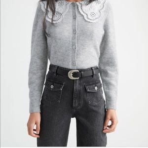 & Other Stories Gray Embroidered L Collar Cardigan XS